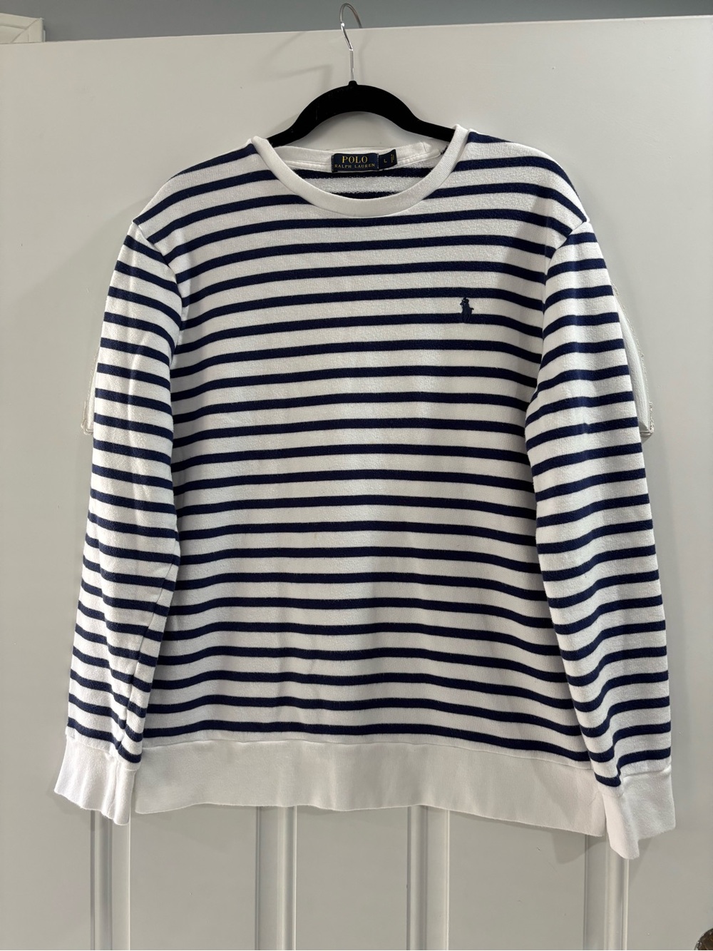 Polo by Ralph Lauren White and Navy Striped Crewneck Sweater